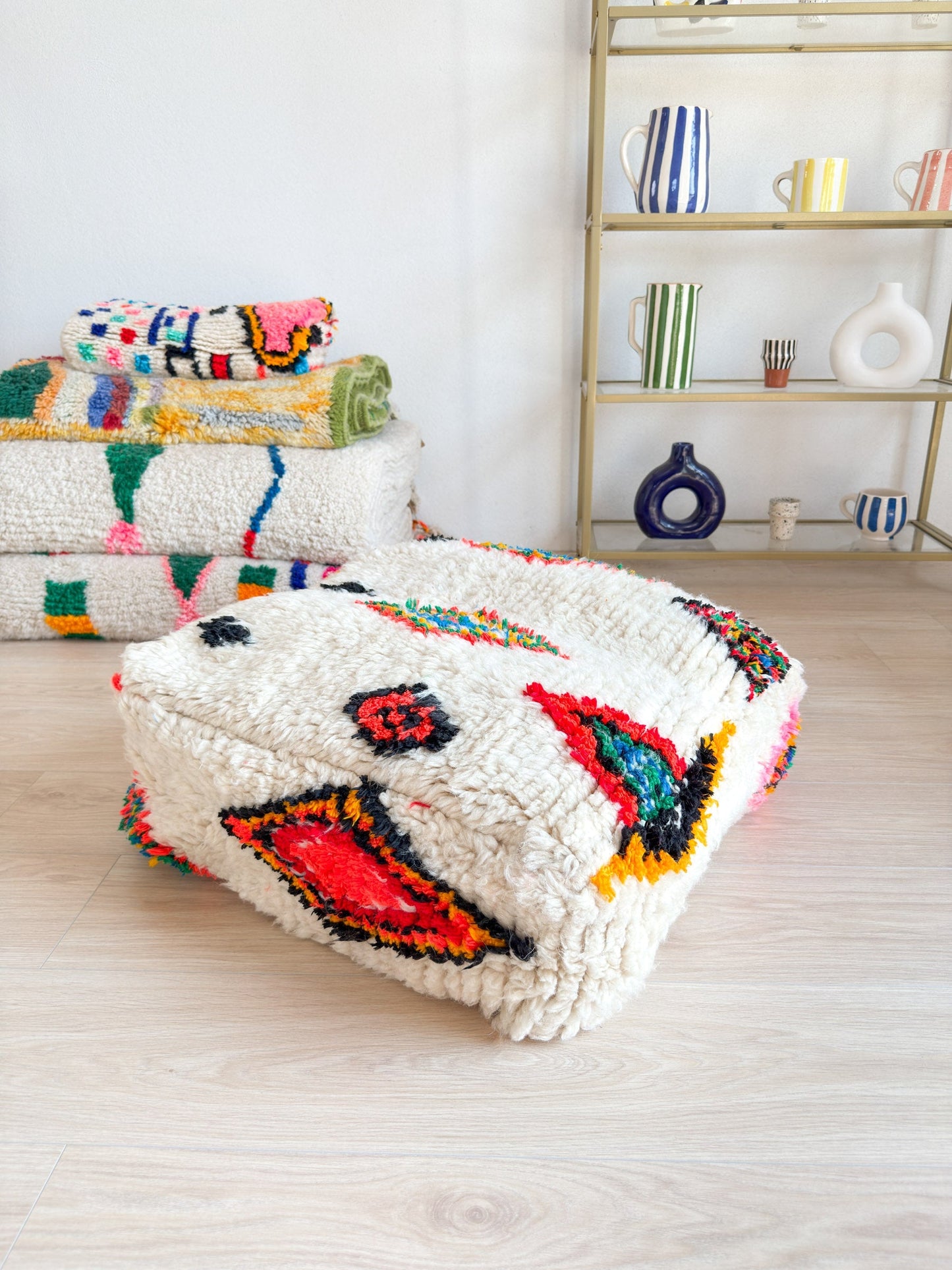 Moroccan pouf, colorful Berber pouf - 60 x 60 cm - n°48
