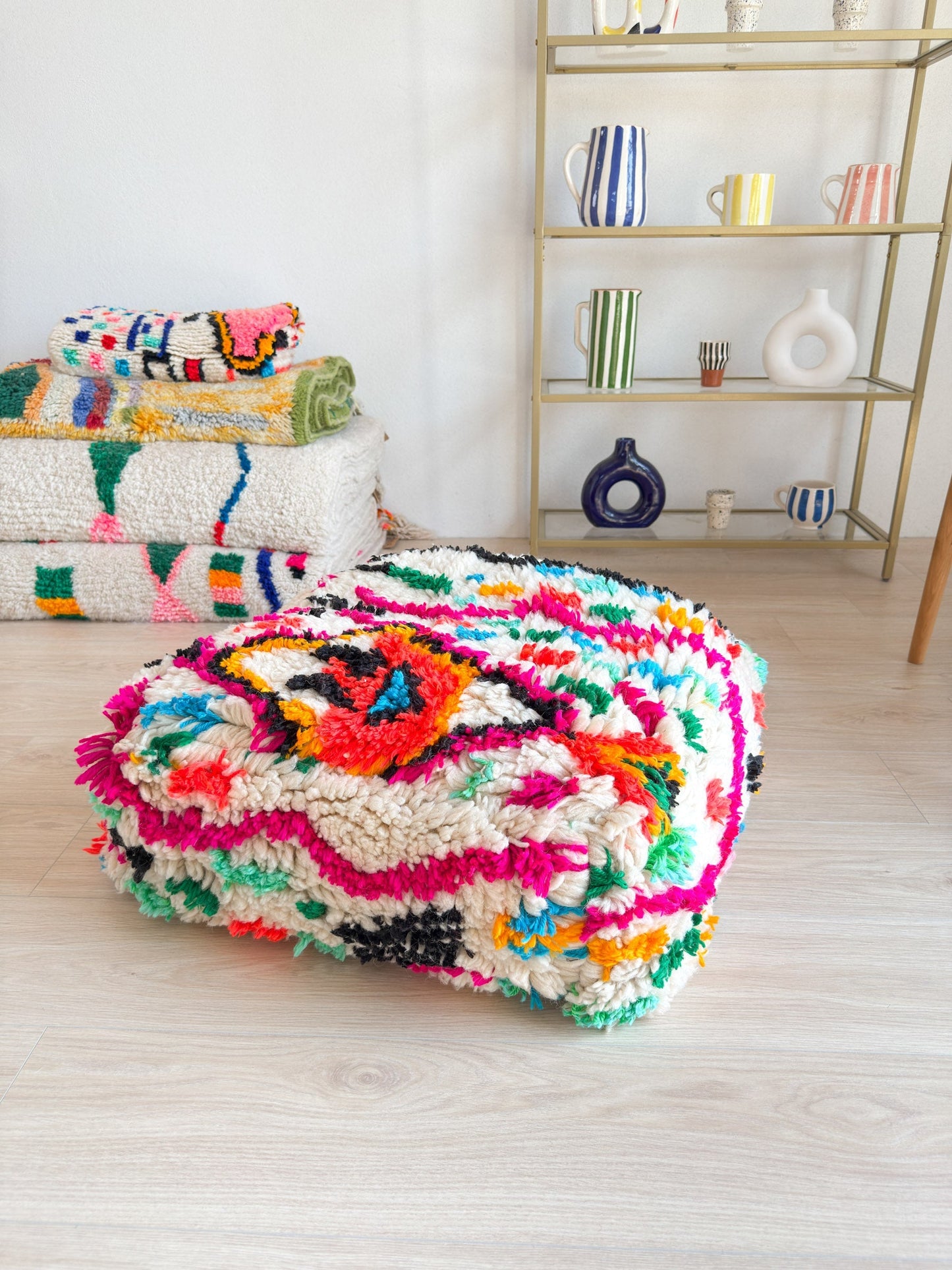 Moroccan pouf, colorful Berber pouf - 60 x 60 cm - n°50