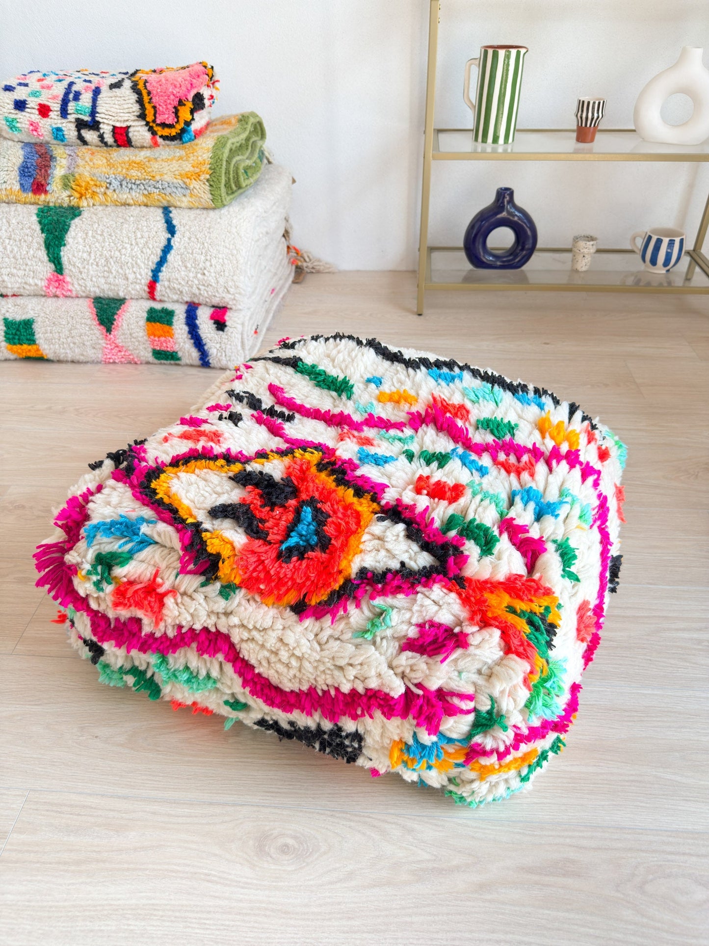 Moroccan pouf, colorful Berber pouf - 60 x 60 cm - n°50
