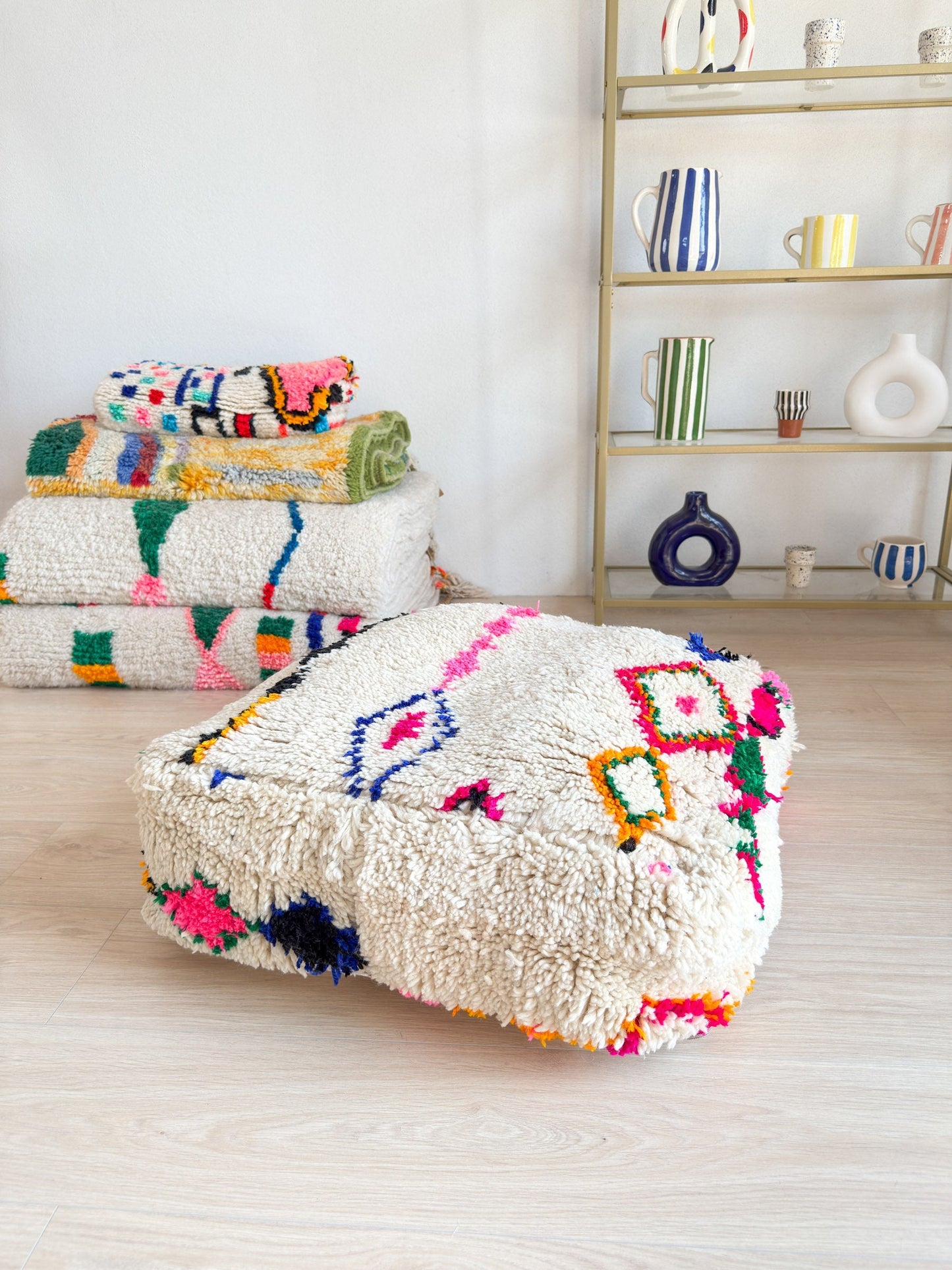 Moroccan pouf, colorful Berber pouf - 60 x 60 cm - n°47
