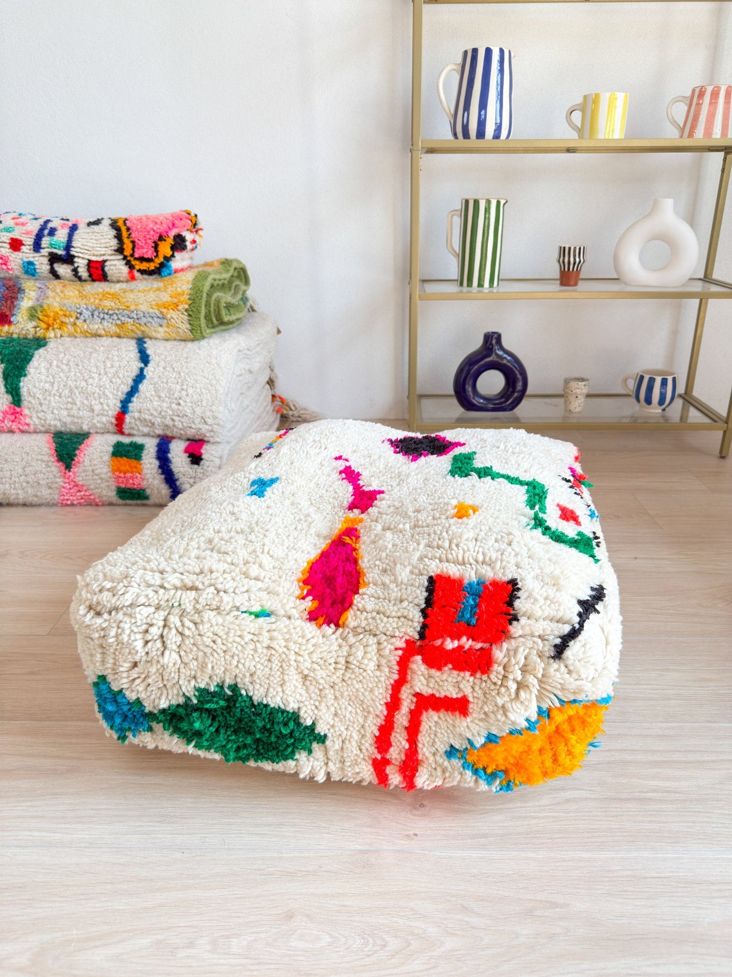 Moroccan pouf, colorful Berber pouf - 60 x 60 cm - n°58